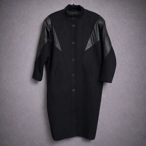 Vintage Le Château Wool Coat w/ Leather Shoulders | Made in Canada (circa 1990s)